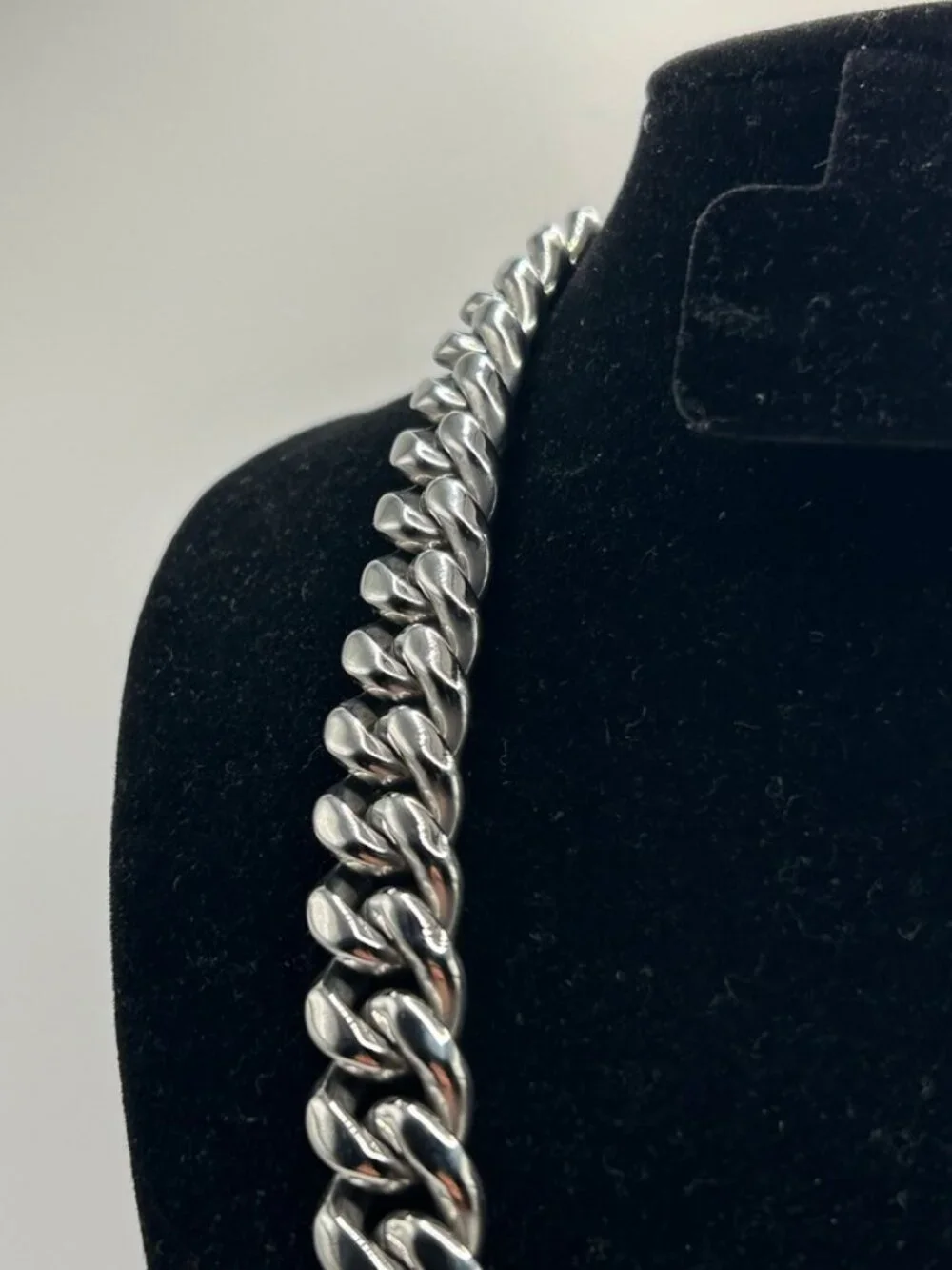 14mm Cuban Chain Real Silver Stainless Steel Plated 18 Inch Mens Durable
